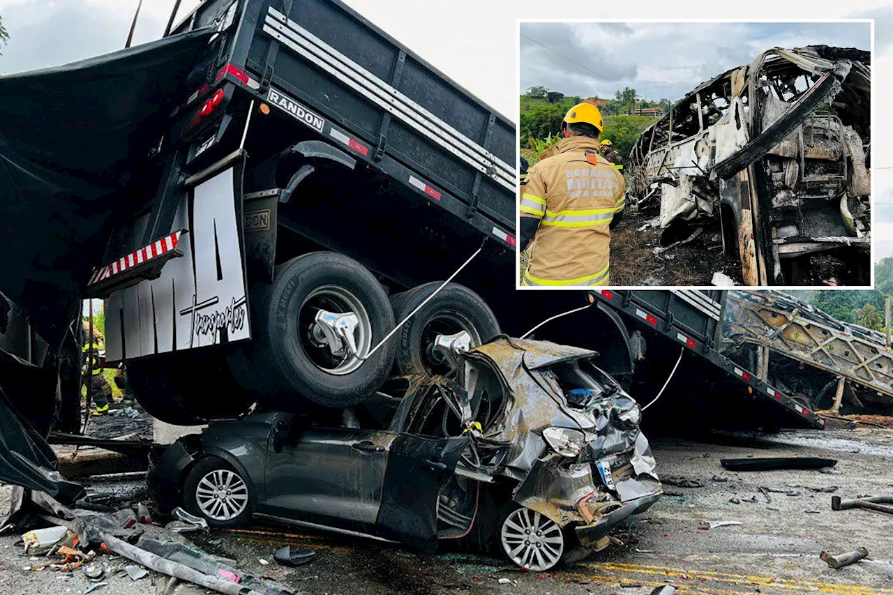 22 people die in fiery crash between passenger bus, truck in Brazil