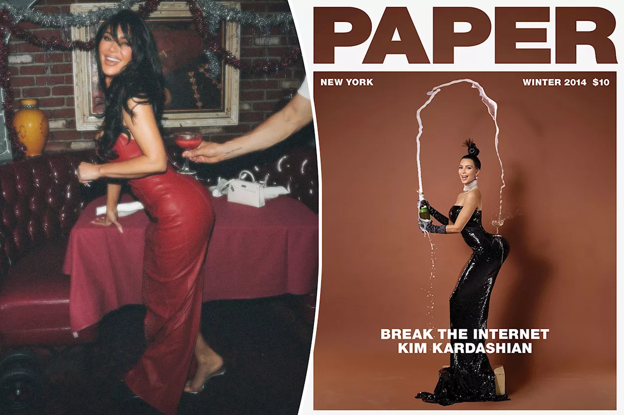 Kim Kardashian recreates iconic photo that 'broke the internet' at Skims Christmas party