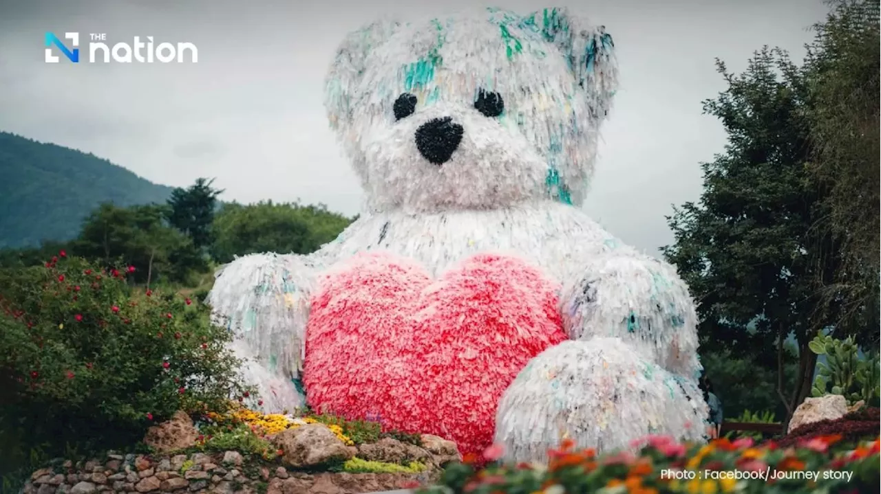 Plastic shopping bags turned into giant bear doll in Chiang Mai