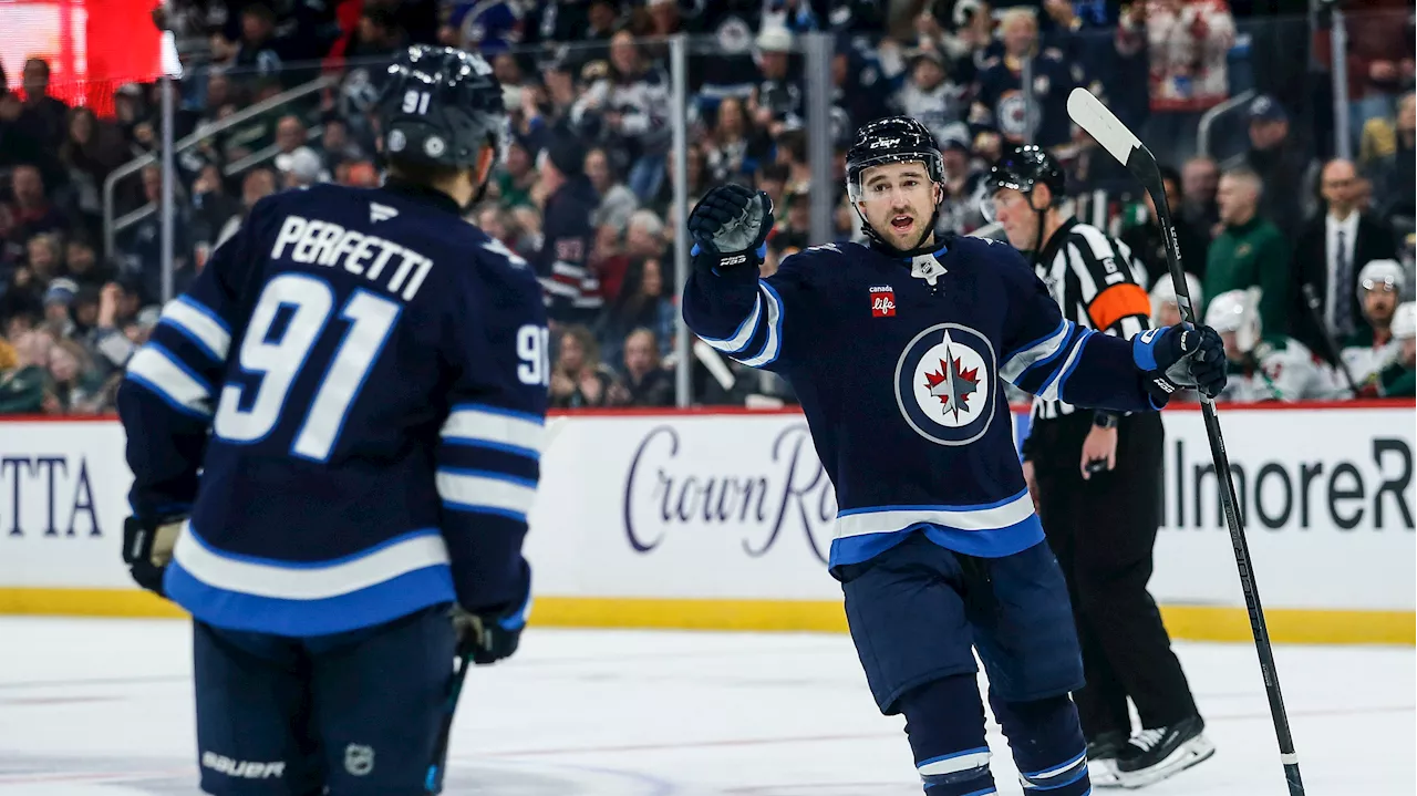 Hellebuyck nets shutout, Perfetti adds three points as Jets whip Wild