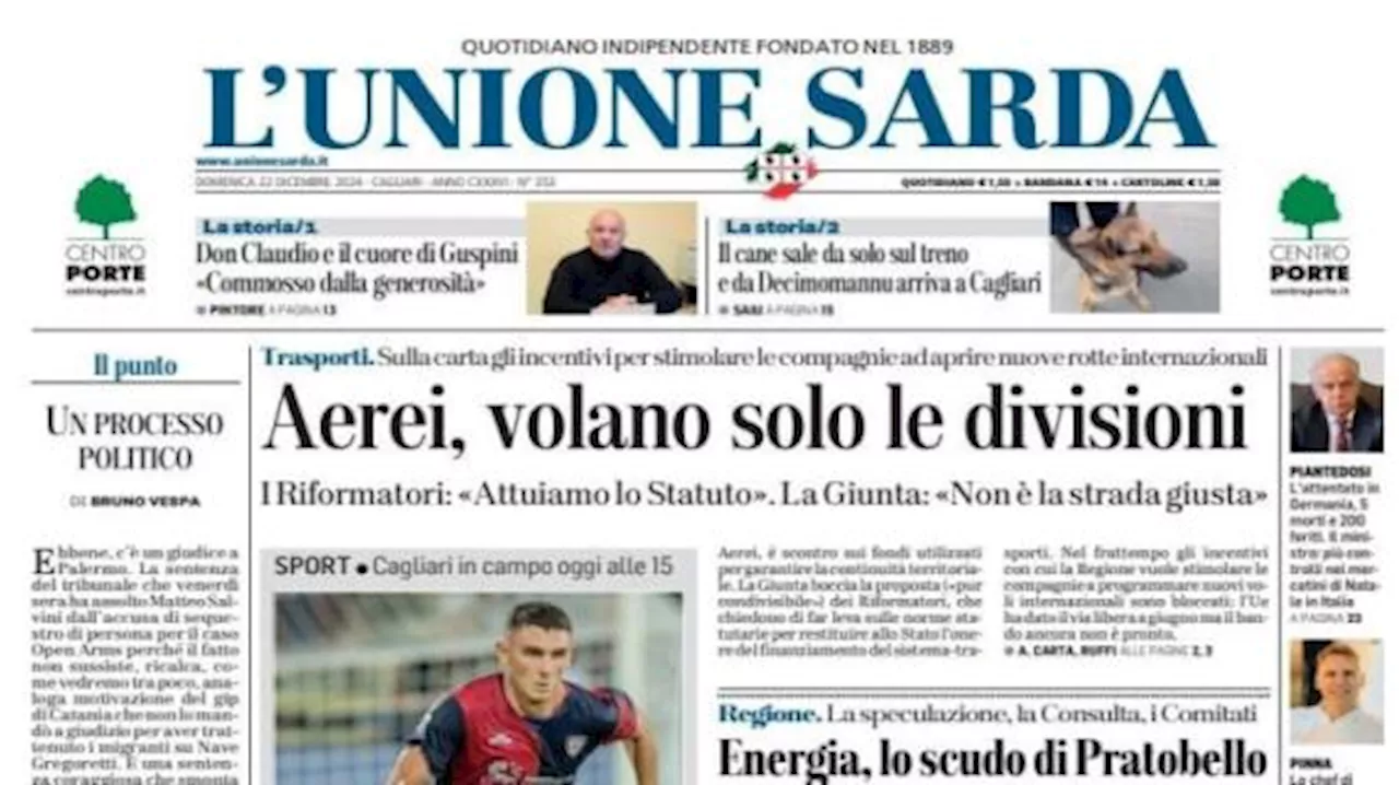 Cagliari, L'Unione Sarda in prima pagina: 'Venezia crocevia per la salvezza'