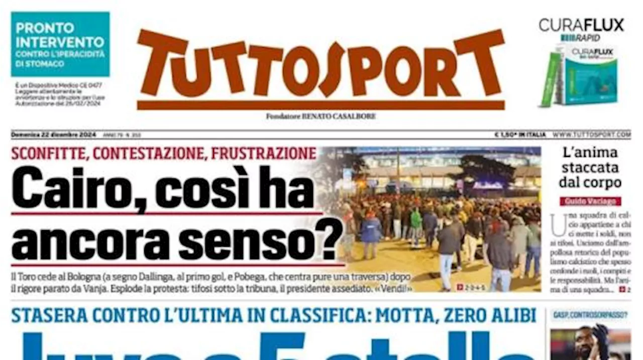 L'apertura di Tuttosport sulla gara di questa sera: 'Juve a cinque stelle'