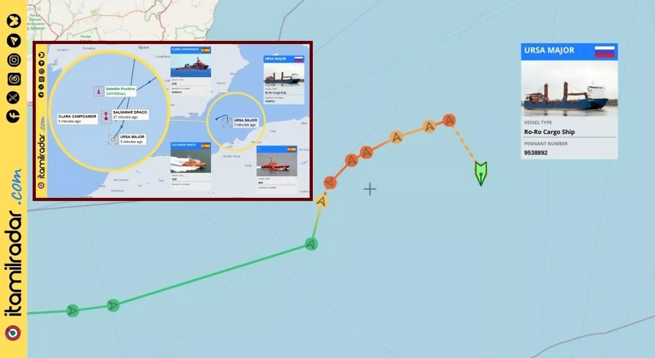 La nave russa Ursa Major alla deriva nel Mar Mediterraneo