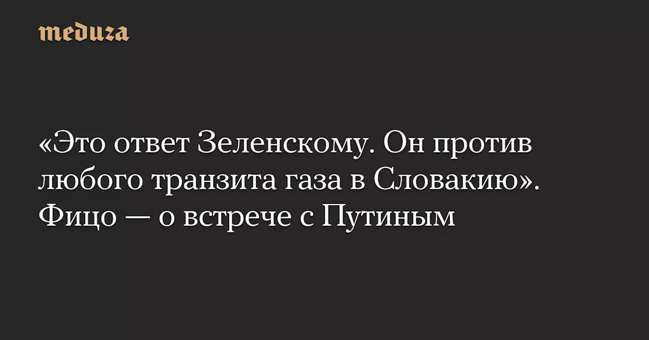 «Это ответ Зеленскому. Он против любого транзита газа в Словакию». Фицо — о встрече с Путиным