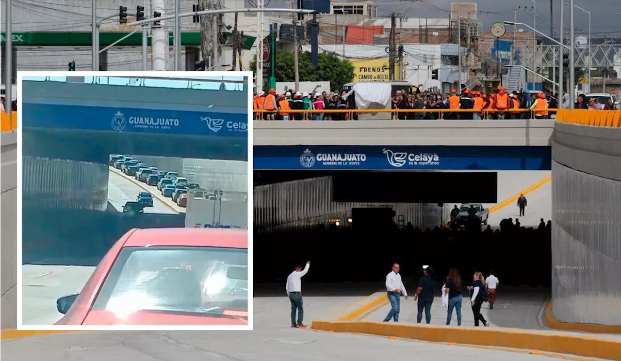 A horas de inaugurar puente a desnivel de Av. Tecnológico en Celaya, reportan embotellaiento