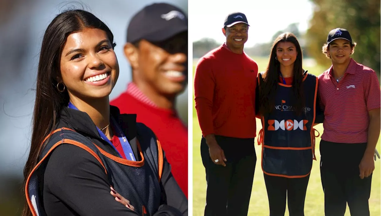 Tiger Woods Golfs in Sun Day Red With Daughter-Caddie Sam Woods and Son Charlie Woods at PNC Championship