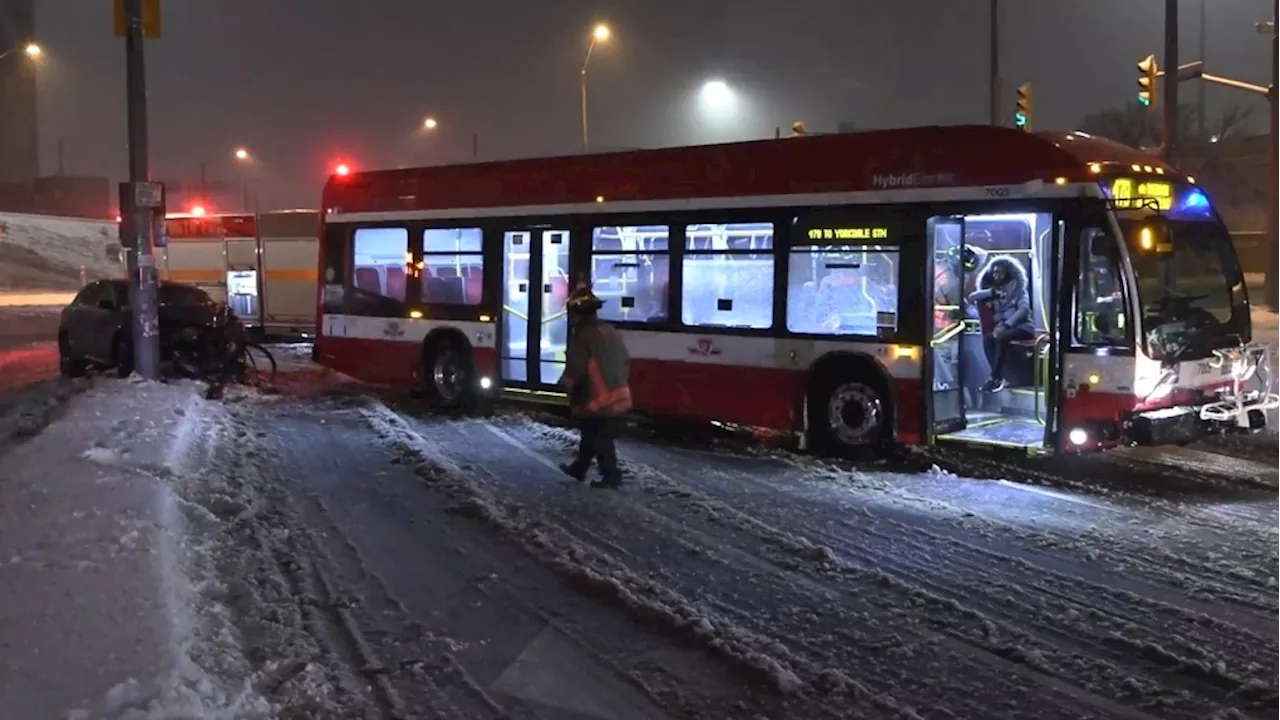 Two people injured after car crash involving TTC bus near Yorkdale mall