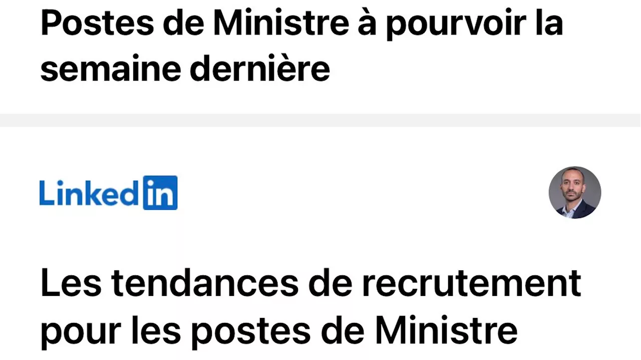 Baisse de 100% des offres d'emploi pour ministres selon X