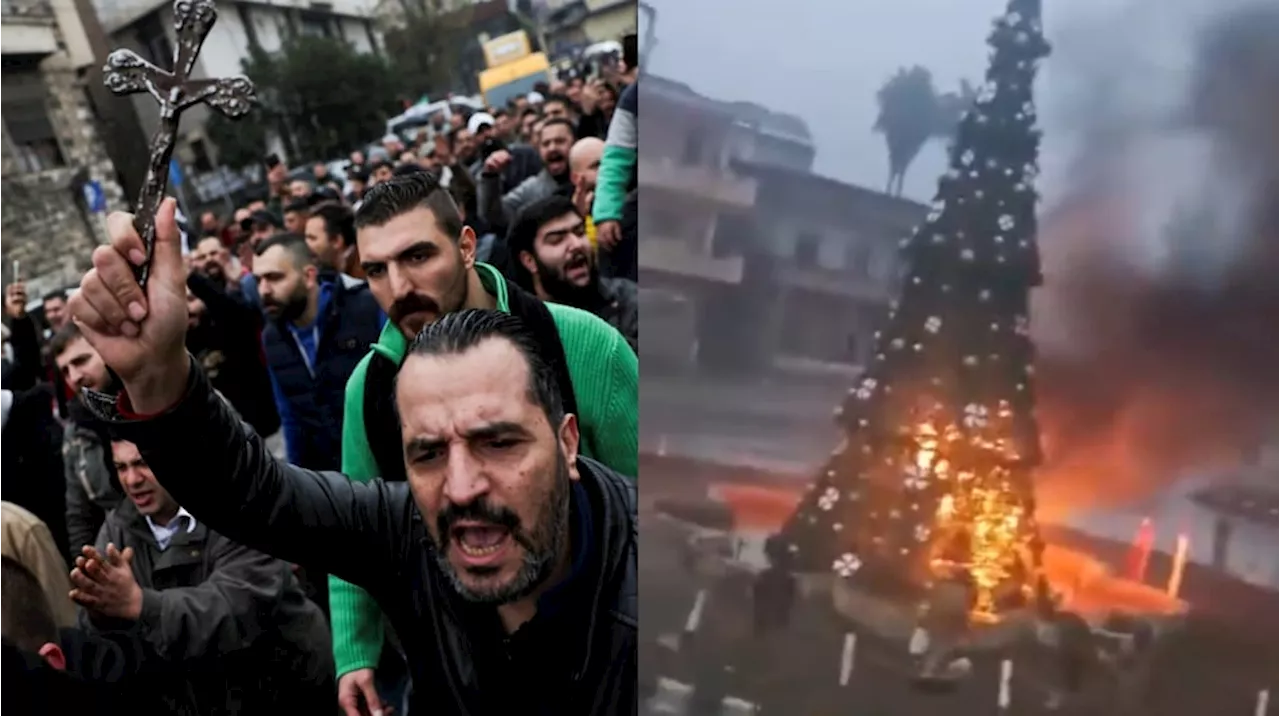 Tensión en Siria: se desataron fuertes protestas en las calles tras la quema de un árbol de Navidad