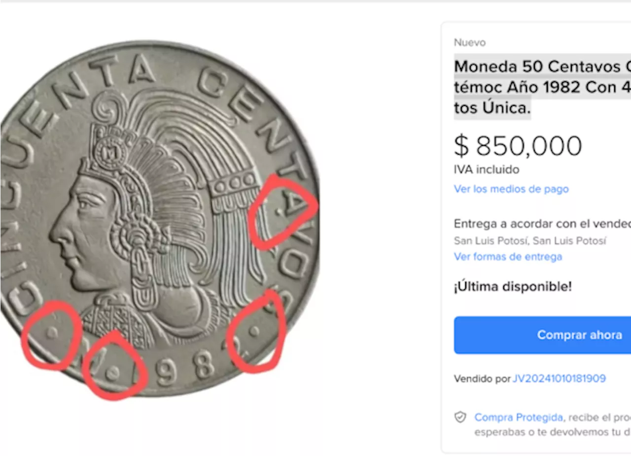 Descubre la moneda de 50 centavos de 1982 con cuatro puntos que se vende en 850 mil pesos