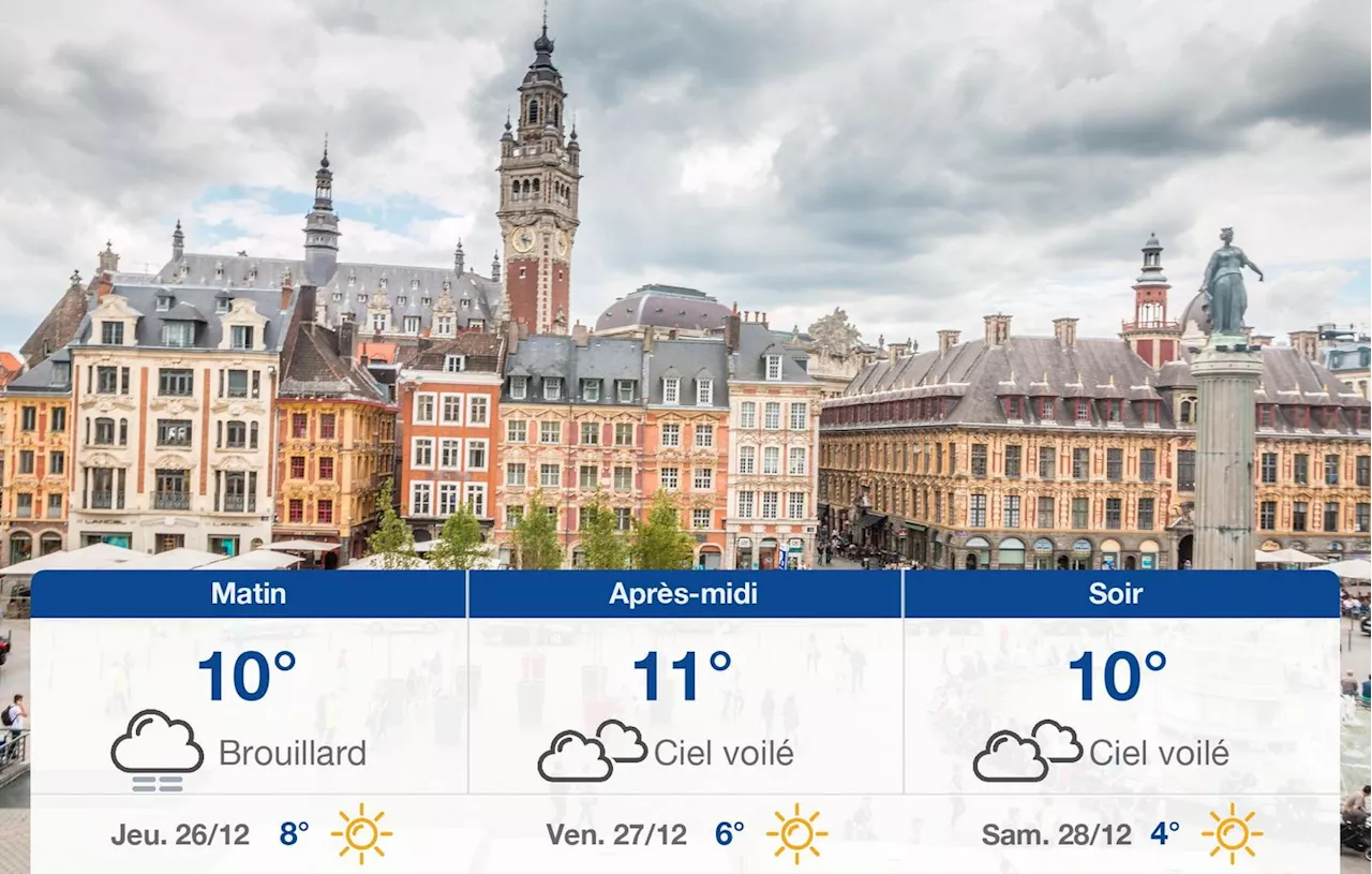 Météo à Lille : Ciel Gris et Légères Températures