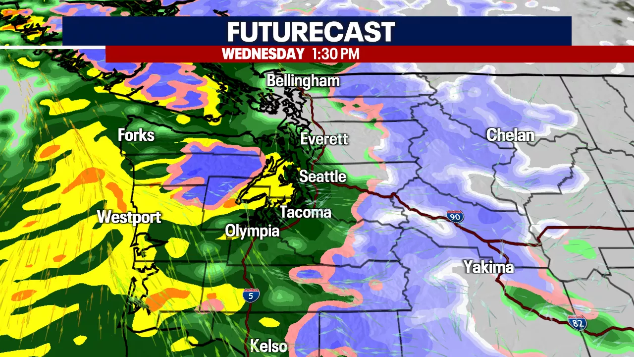 Atmospheric River Brings Christmas Day Rain and Mountain Snow to Western Washington