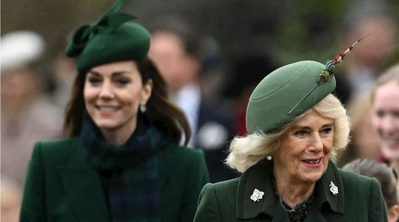 Kate and Camilla Twin in Green at Service with Royal Family