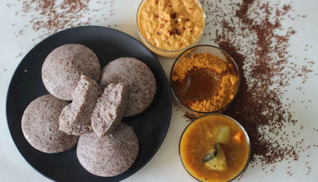 Receta india de Ragi Idlis con chutney de coco y sambar