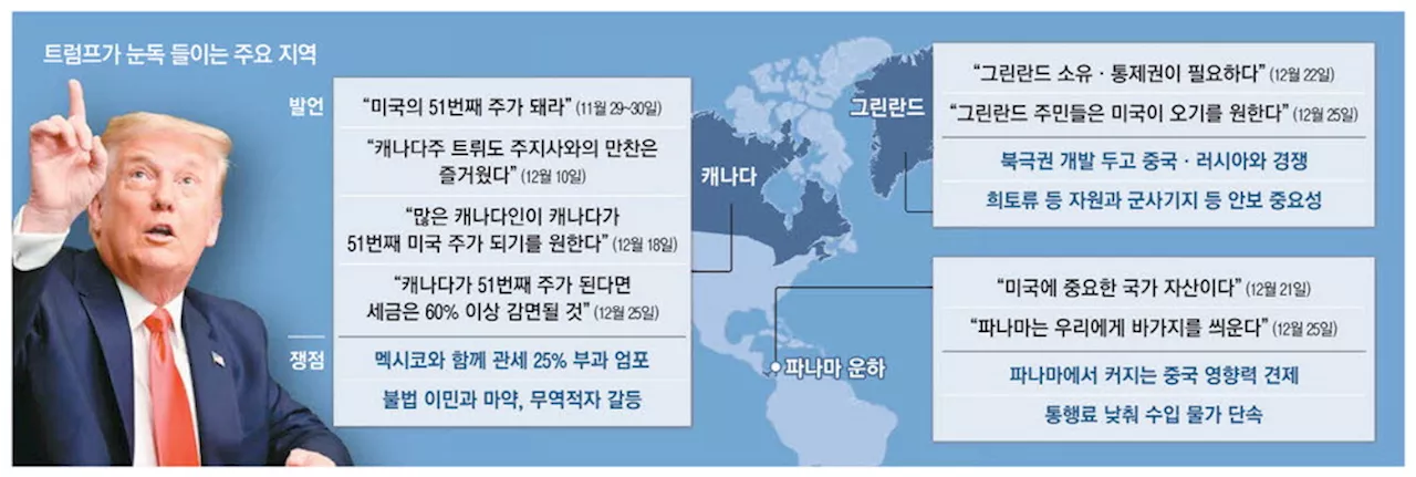 트럼프, 파나마운하와 그린란드 환수 주장...'마가' 노선