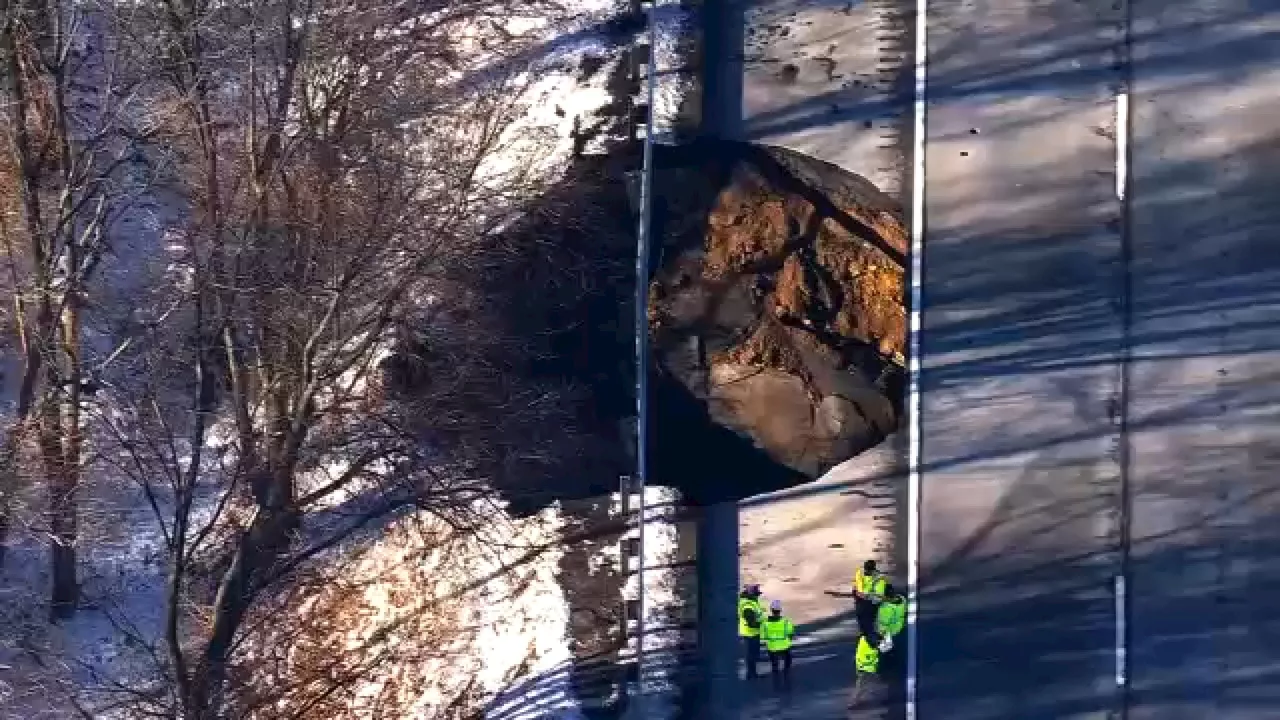 Giant sinkhole opens on I-80, prompting lane closures and emergency repairs