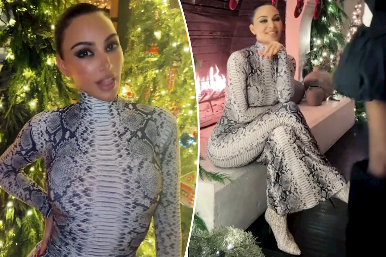 Kim Kardashian wears skin-tight snakeskin dress to Christmas Eve celebration