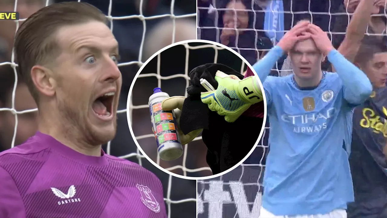 What Jordan Pickford had written on his water bottle as Everton star saves Erling Haaland's penalty