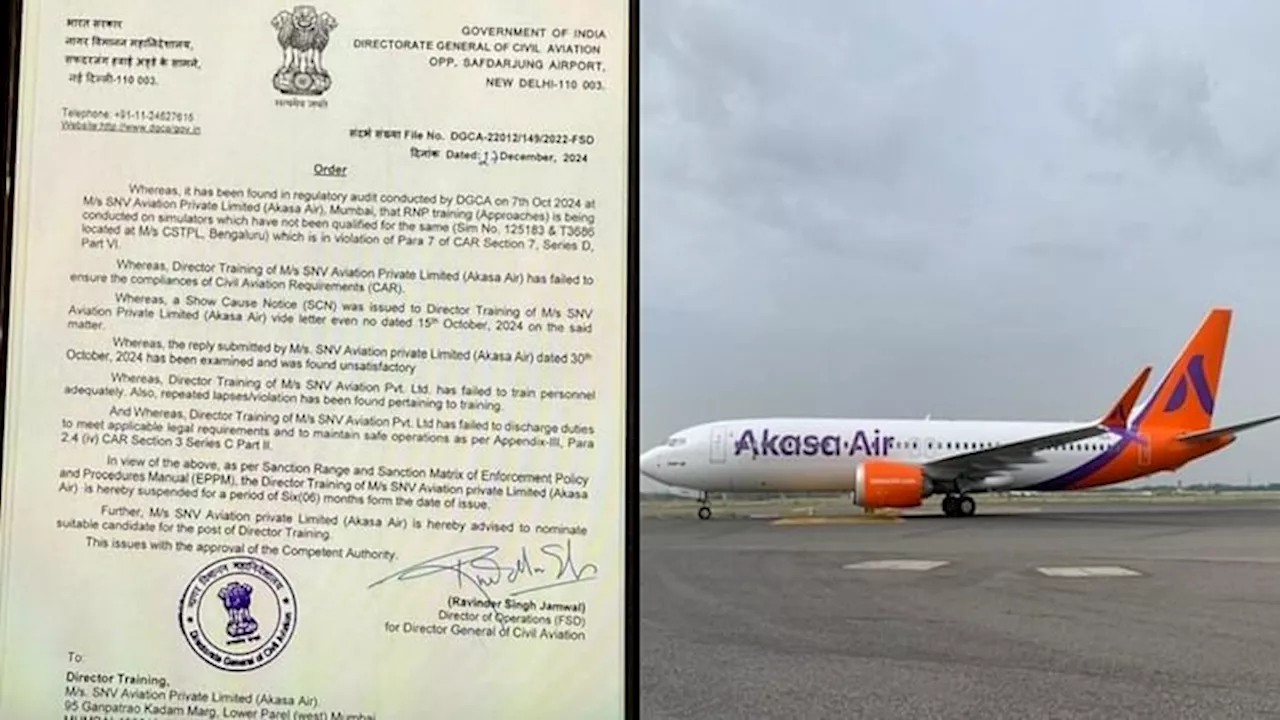 Akasa Air: DGCA ने अकासा एयर के दो शीर्ष अधिकारियों पर की बड़ी कार्रवाई, 6-6 महीने के लिए किया निलंबित