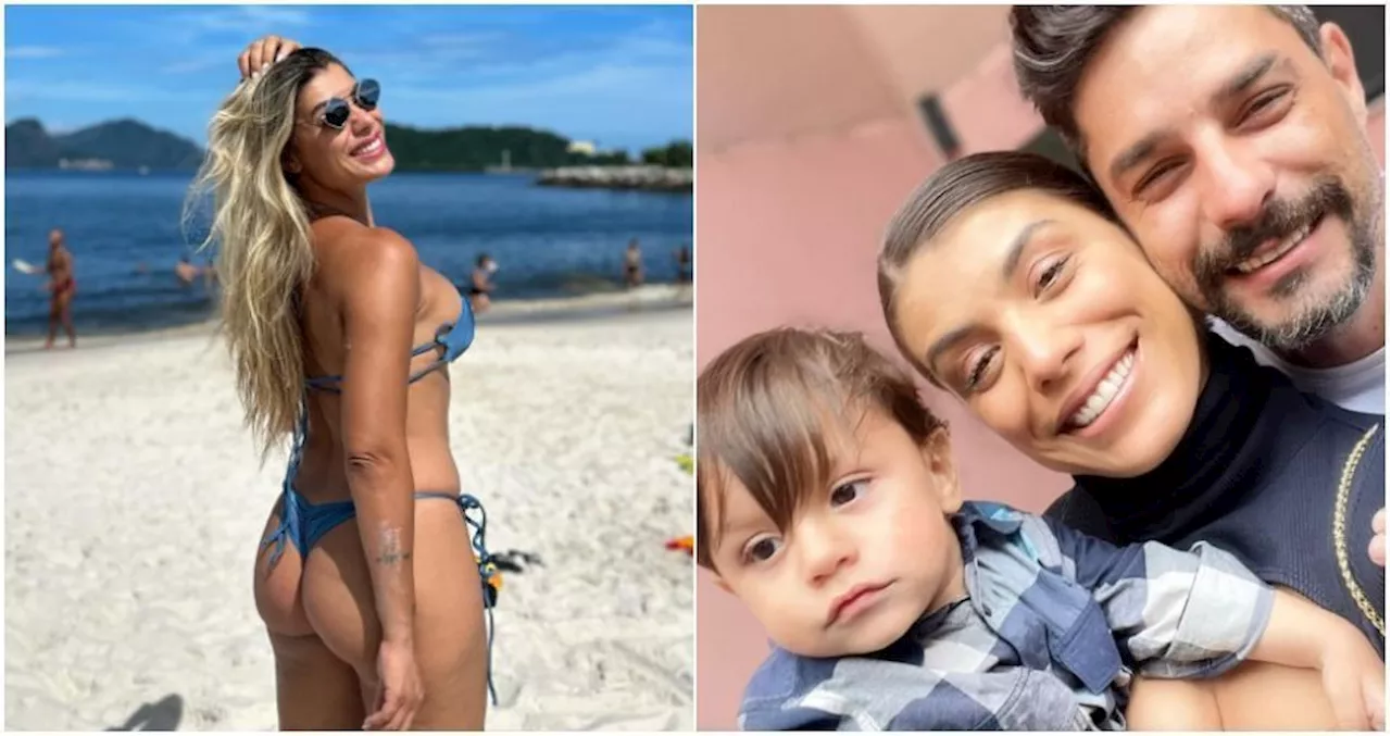 Ex-BBB Fran curte praia com o filho após reatar casamento com Diego Grossi