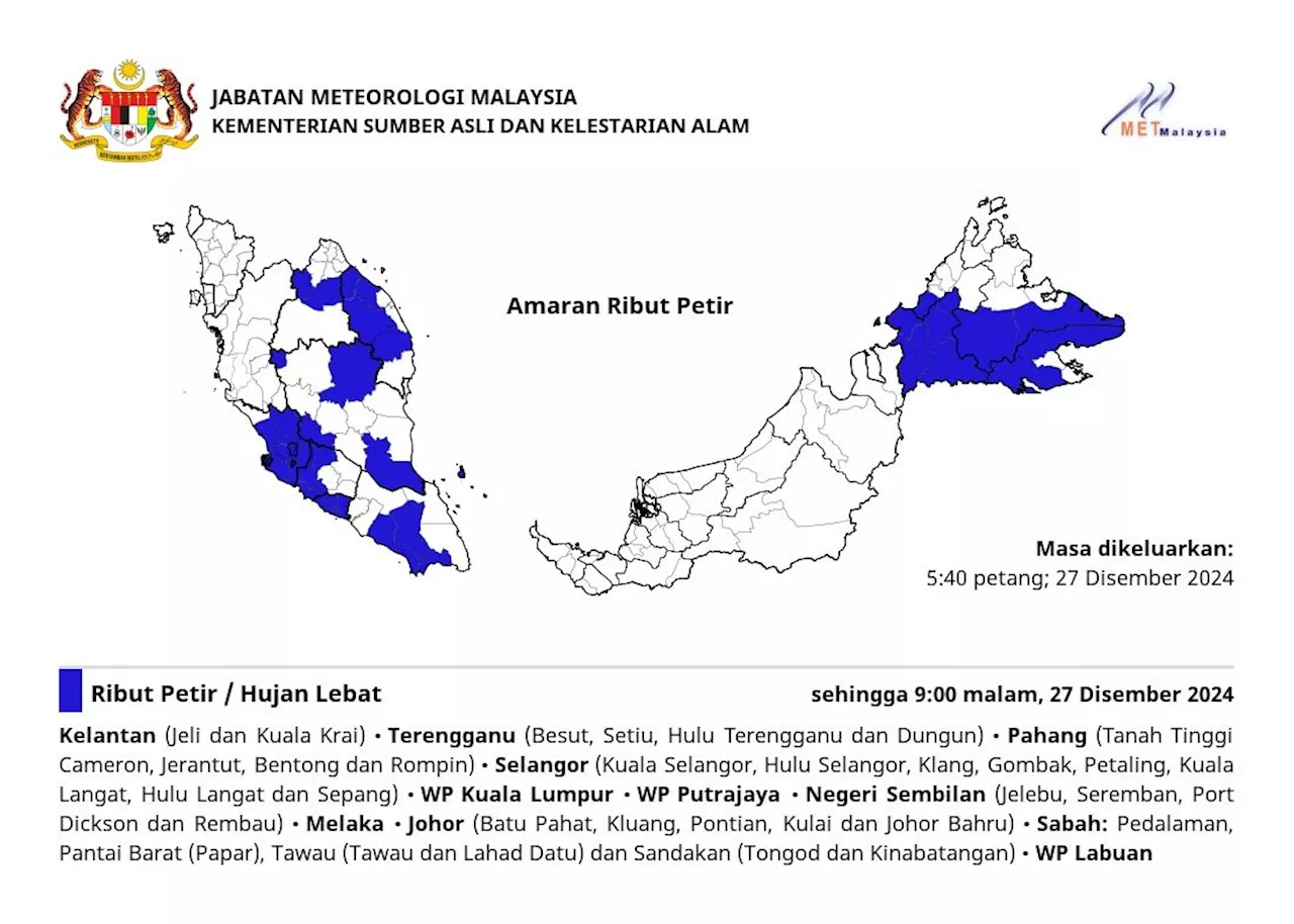 Heavy Rain and Thunderstorms Expected in Parts of Malaysia