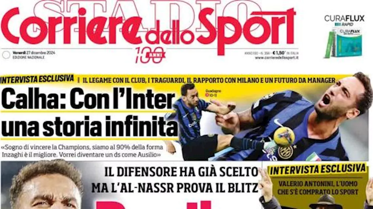 Il Corriere dello Sport in prima pagina sul mercato del Napoli: 'Danilo, sì a Conte'