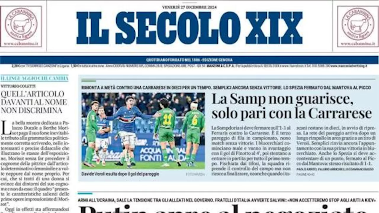 Il Secolo XIX apre su Pinamonti e il Genoa: 'Sfida all'Empoli di Esposito e Colombo'