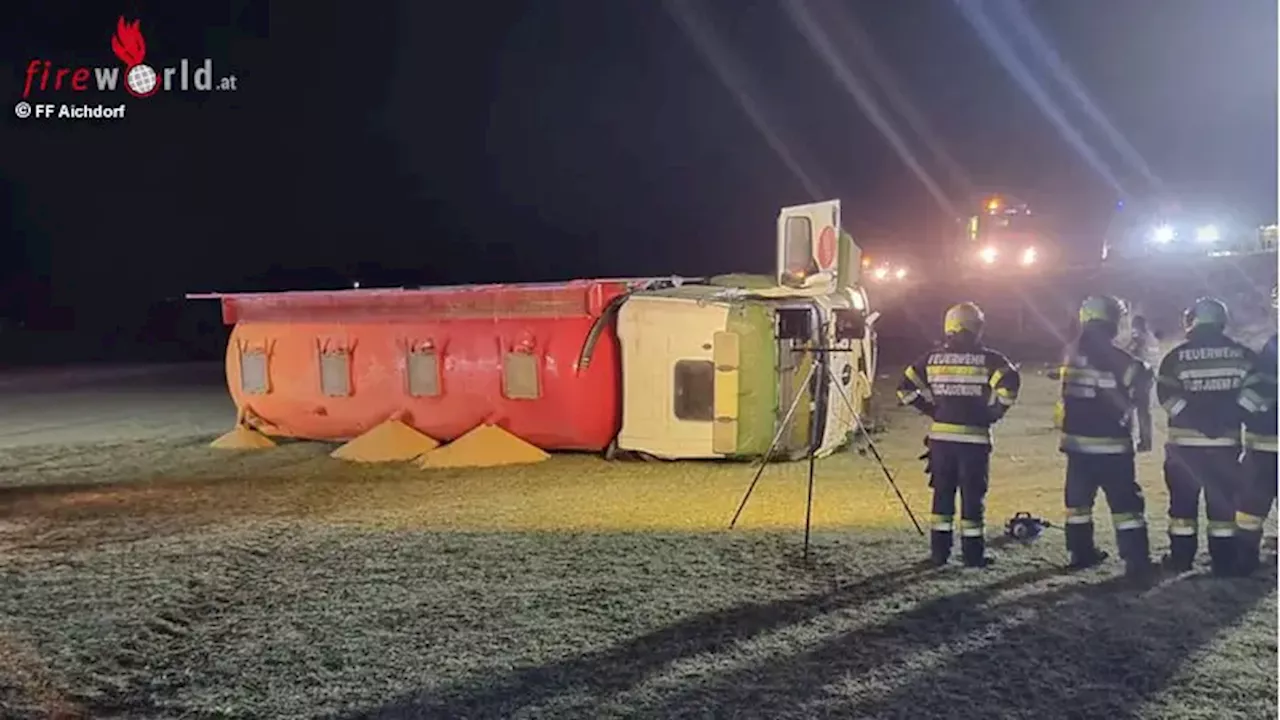 Stmk: 6-stündiger Einsatz nach Unfall mit Pellets-Lastwagen auf der S 36 bei Fohnsdorf