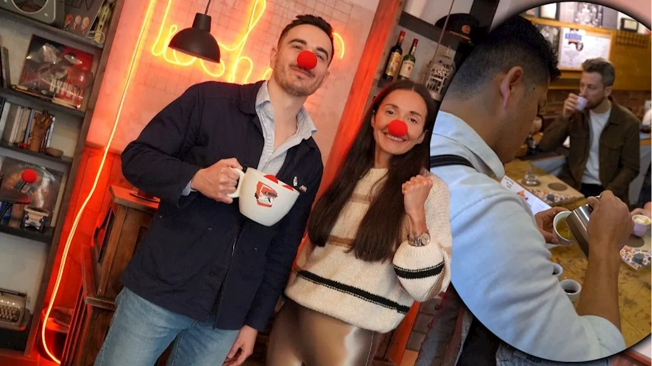 Kaffee für einen guten Zweck: Box-Weltmeisterin Kotaskova und Espresso-Champion Vargas Otero spenden