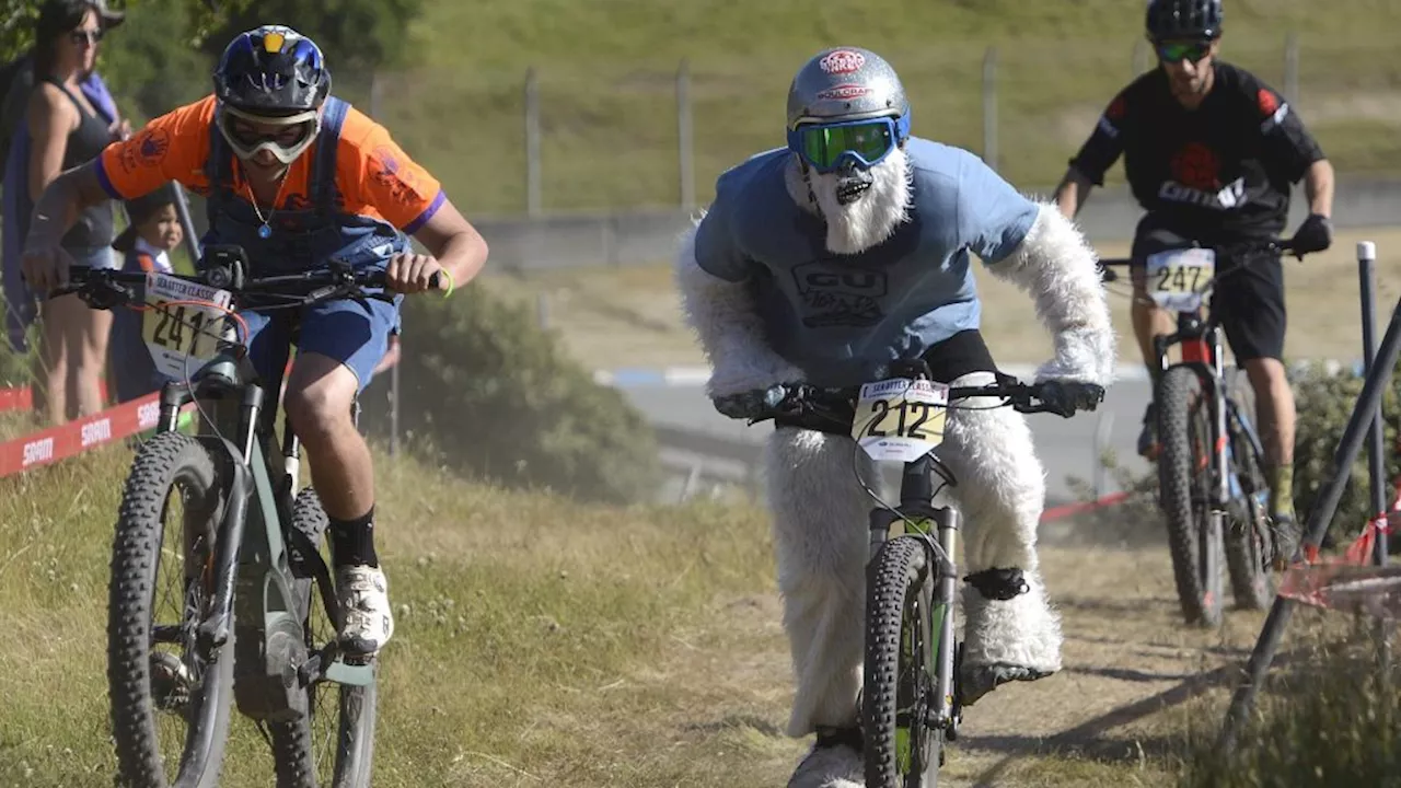 Electric Bike Racer Wears Yeti Costume