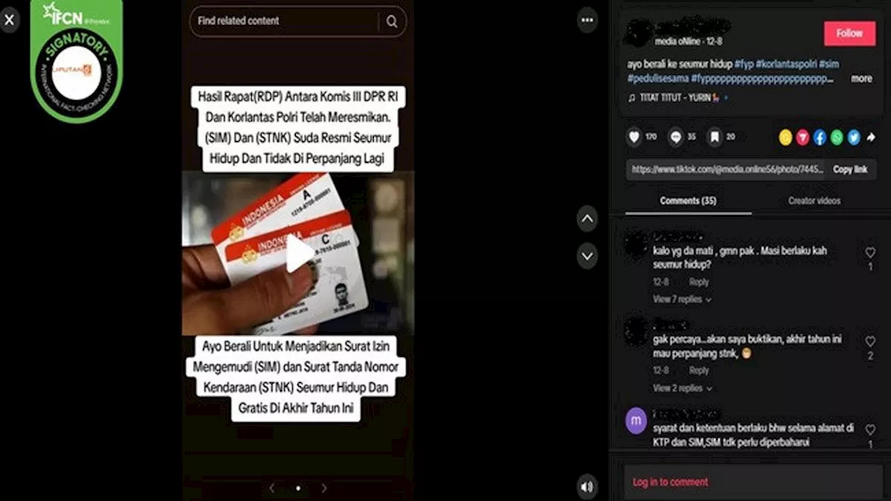 Cek Fakta: Hoaks DPR-Korlantas Polri Resmikan SIM dan STNK Seumur Hidup