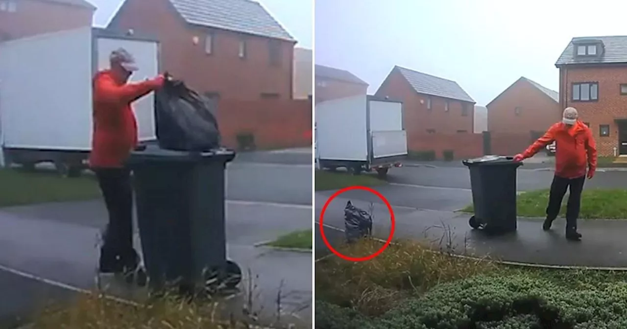 Binman Caught Dumping Rubbish Bag on Pavement