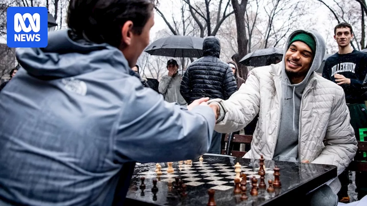 Victor Wembanyama Takes on Chess Players at New York's Chess Plaza