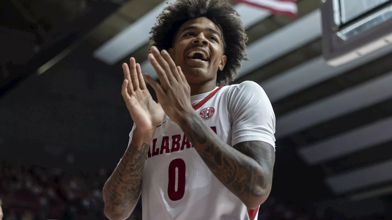 Alabama Guard Labaron Philon Cheers After a Score Against South Dakota State