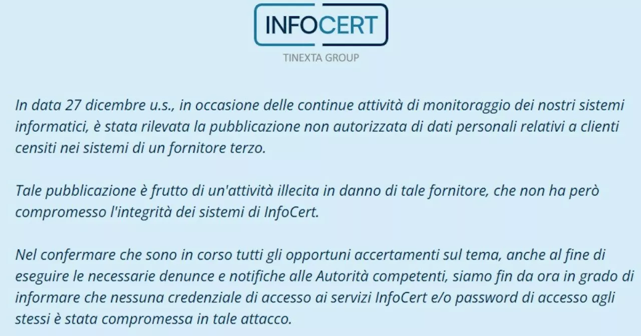 Infocert attaccata dagli hacker: sottratti i dati di milioni di clienti