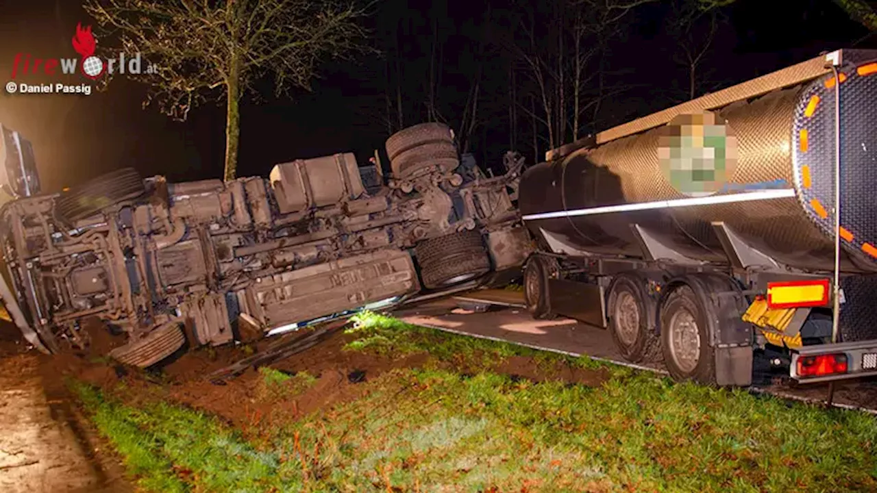 Lastwagen Unfalls bei Gokels: Milchlaster prallt gegen Baum