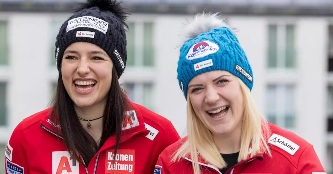 Skifahrerin nach Sturtz am Start lacht darüber