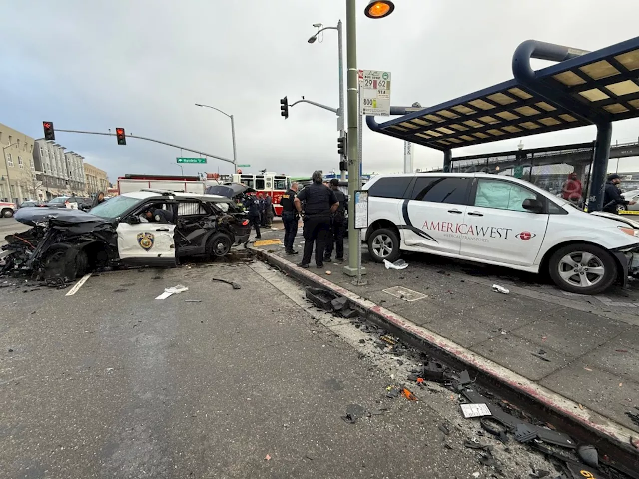 Four people hospitalized after three-vehicle accident near West Oakland BART