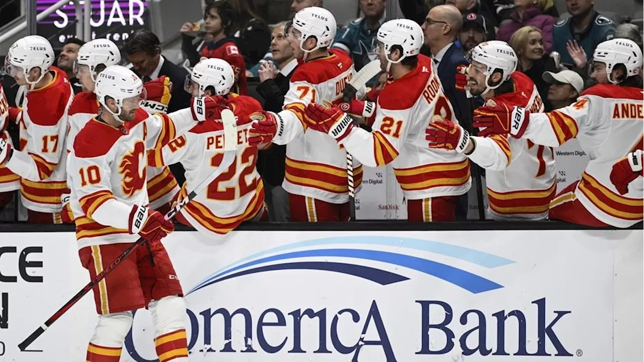 Huberdeau scores two as Flames beat Sharks