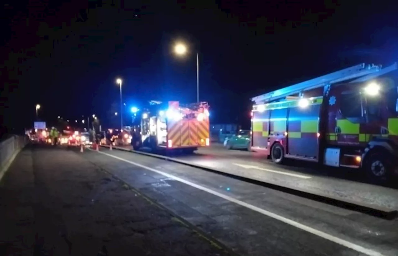 Emergency services at scene of multi-vehicle crash on Liverpool Road bridge