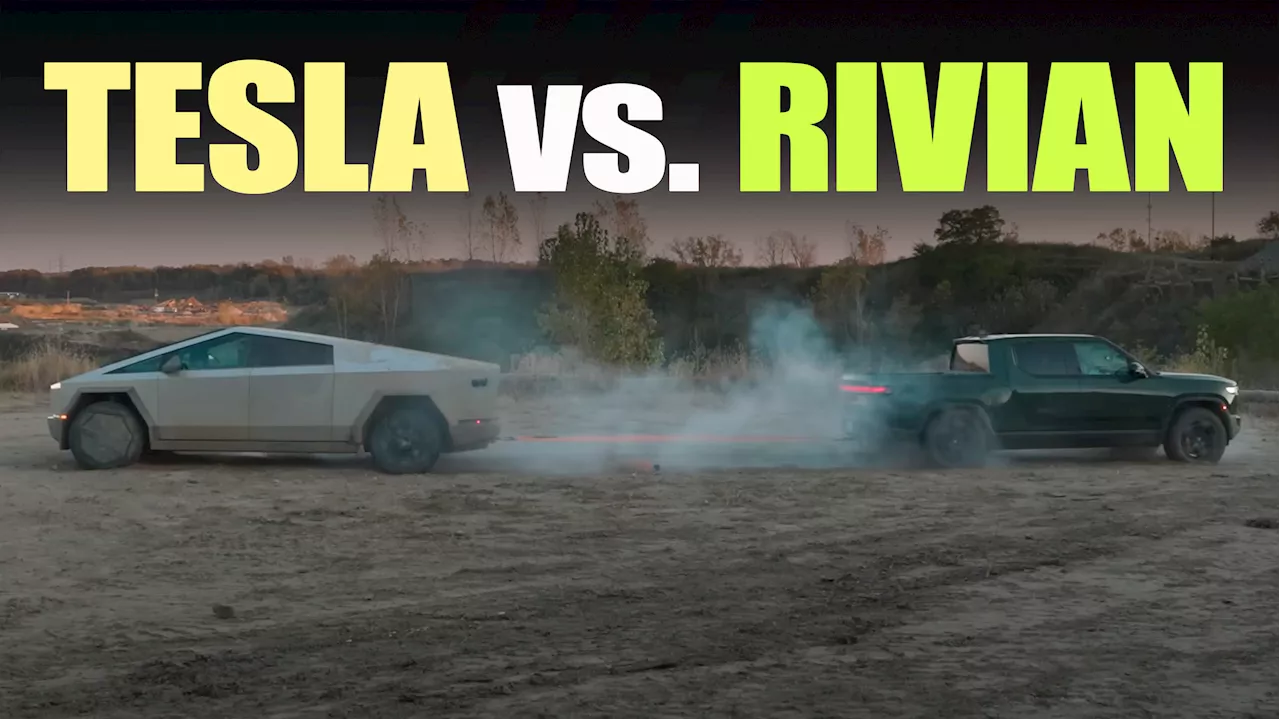 Rivian R1T Takes Down Tesla Cybertruck In A Dirt-Pulling Tug-of-War