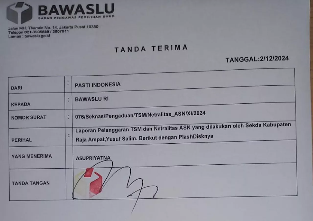 Pasti Indonesia Laporkan Paslon Orideko-Mansyur ke Bawaslu RI