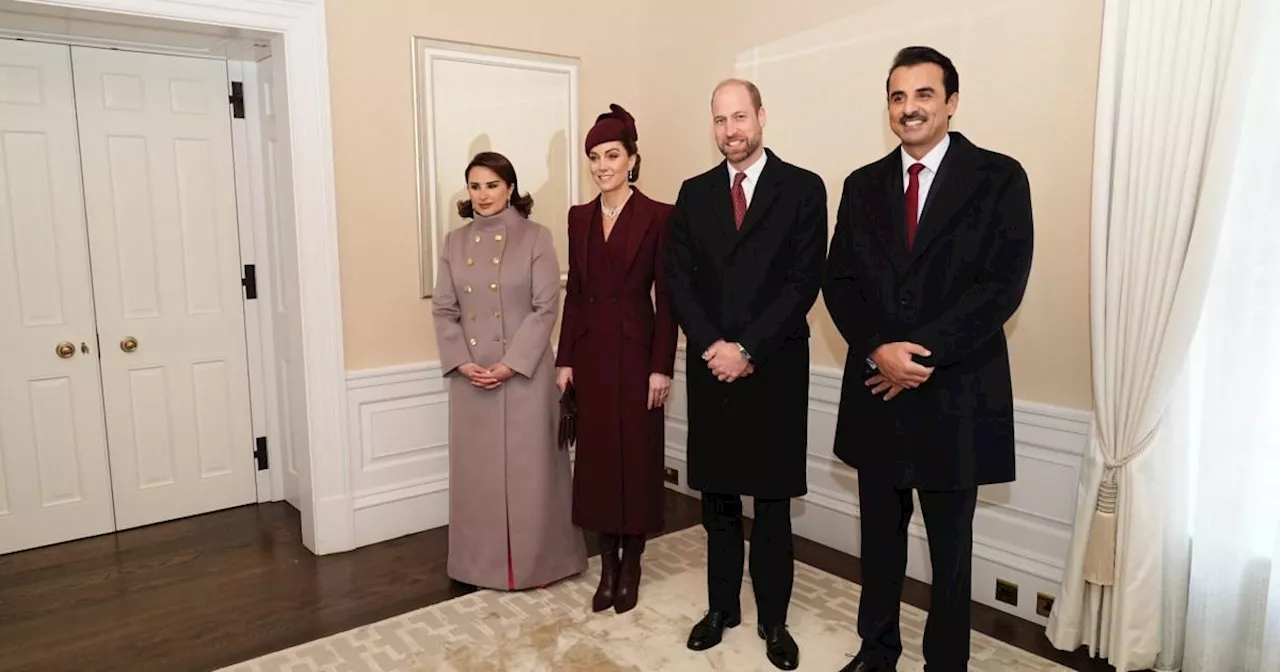 Prince and Princess of Wales arrive at Horse Guards Parade to greet Emir of Qatar