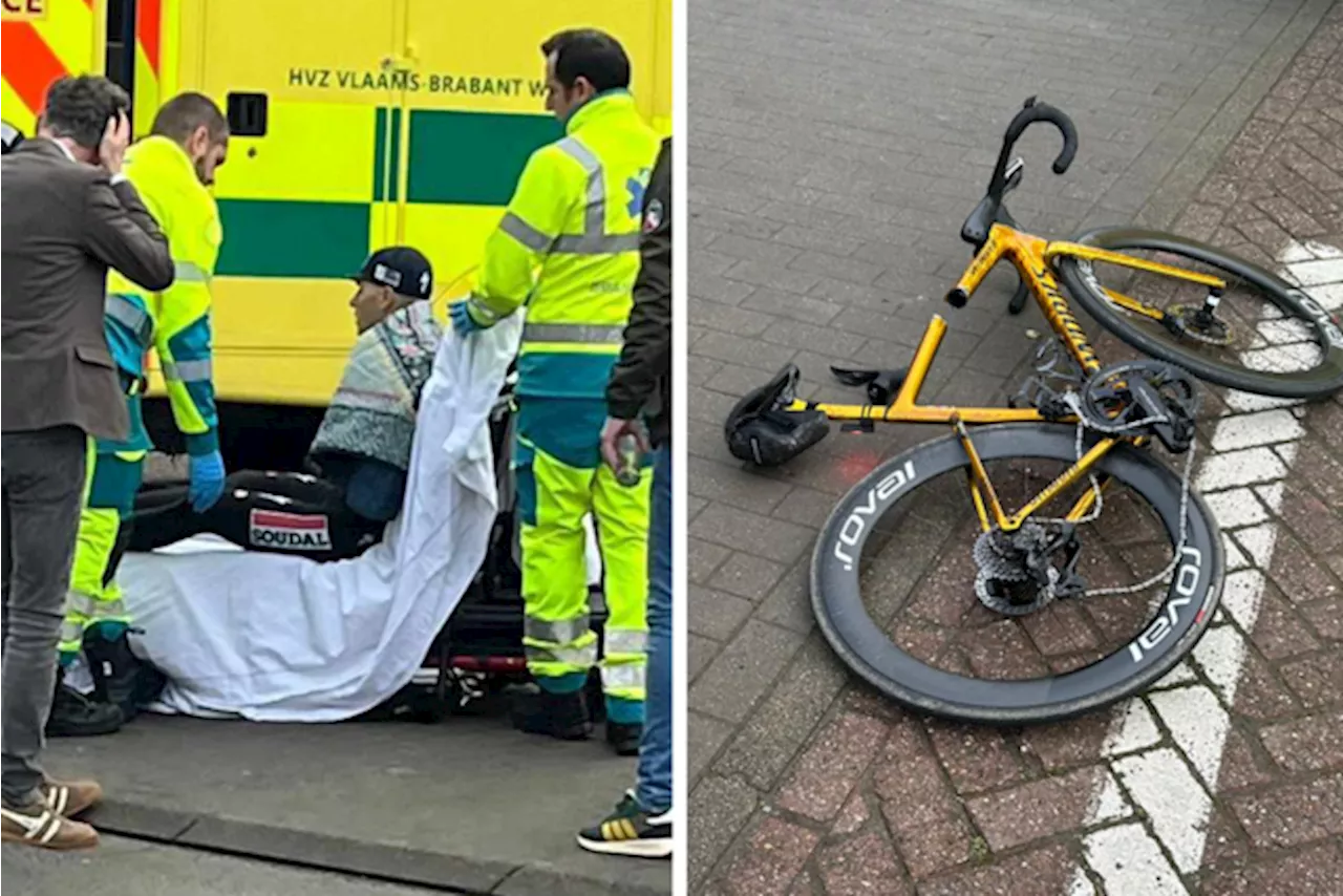 Remco Evenepoel met gebroken sleutelbeen afgevoerd naar ziekenhuis nadat hij op training tegen portier van wag