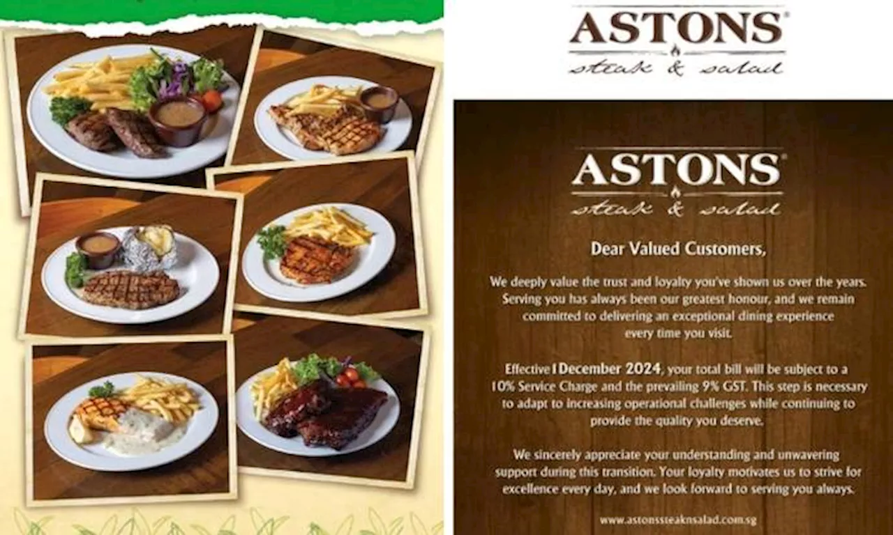 Astons Steak & Salad Implements 10% Service Charge and GST From Dec 1