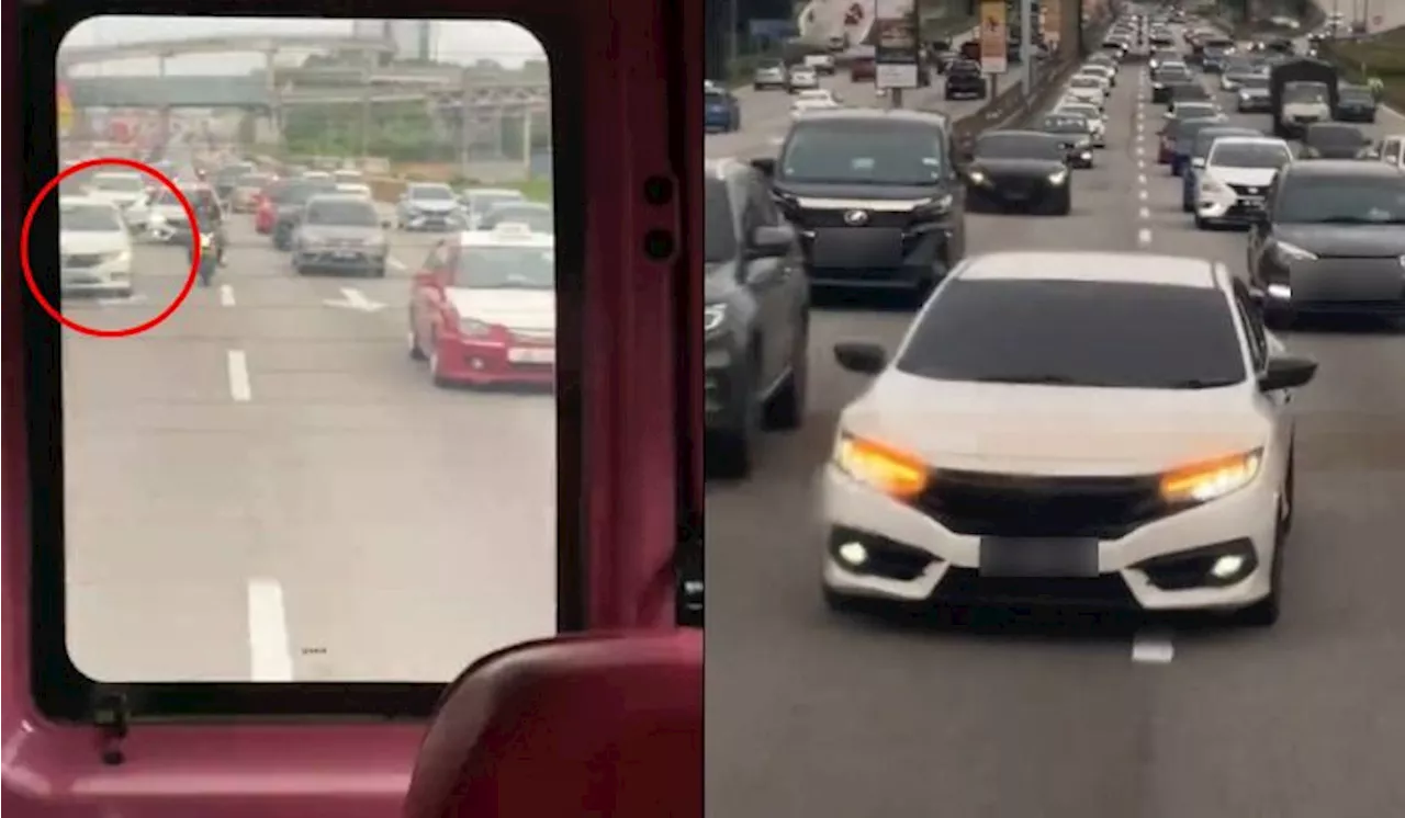 Honda Civic Car Caught Weaving Dangerously While Following an Ambulance