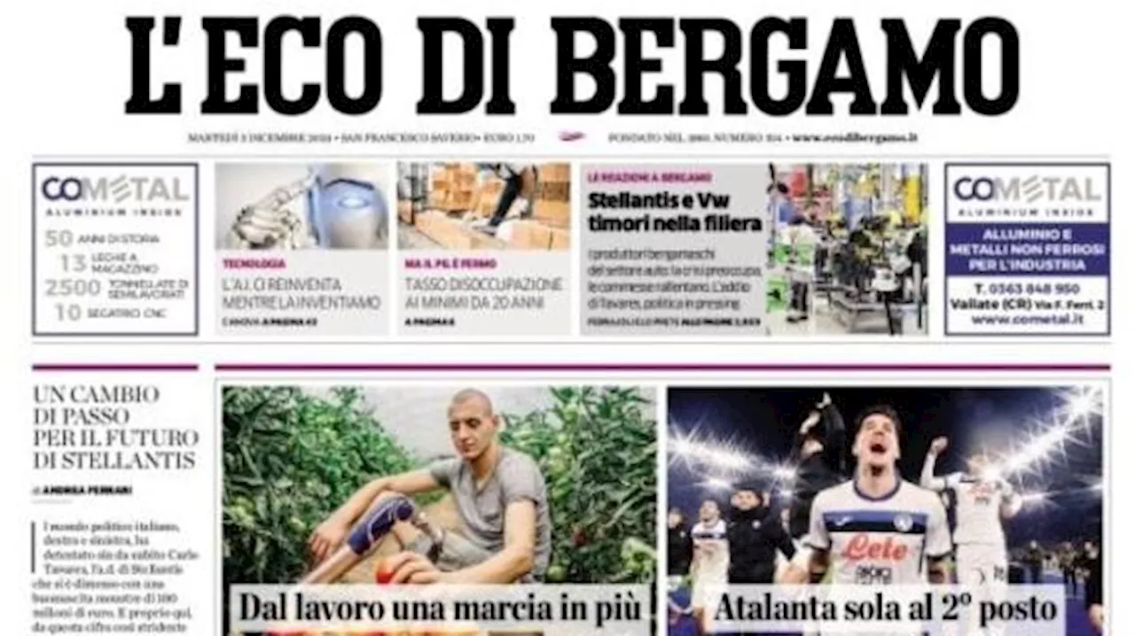 L'Eco di Bergamo in prima pagina sulla Dea: 'Atalanta sola al secondo posto'