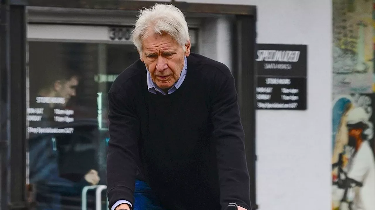 Harrison Ford Bikes in Santa Monica During 1923 Season 2 Break