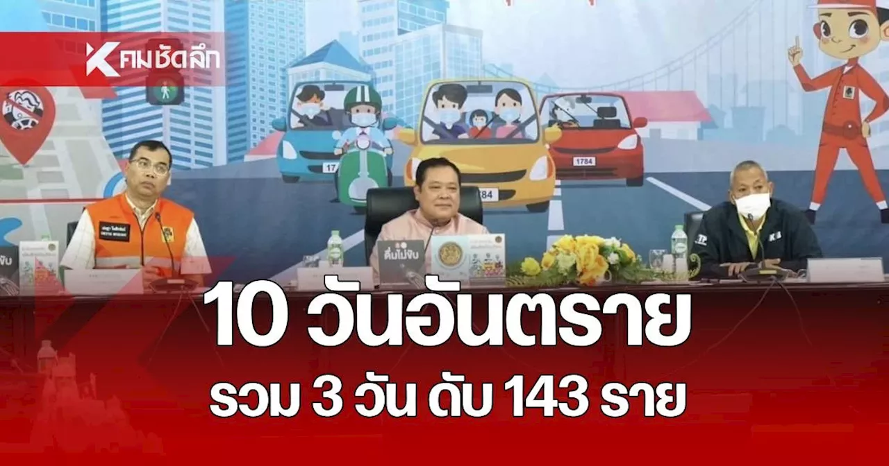 เปิดยอด 10 วันอันตราย วันที่ 3 อุบัติเหตุสะสม 872 ครั้ง เสียชีวิตรวม 143 ราย