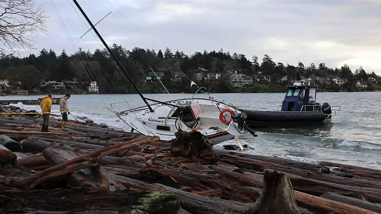 Boat Washes Ashore in Cadboro Bay on Christmas